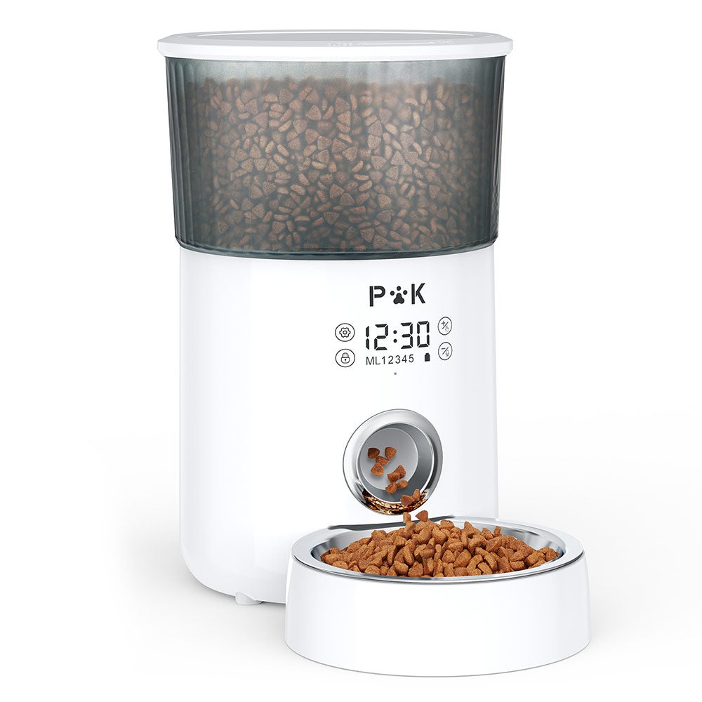 Balimo  4L Dispensador Automático De Croquetas Con Pantalla Táctil, Dispensador De Comida Para Mascotas, Comedero Automático Para Gatos Con Grabación De Voz Blanco , Leroy Merlin