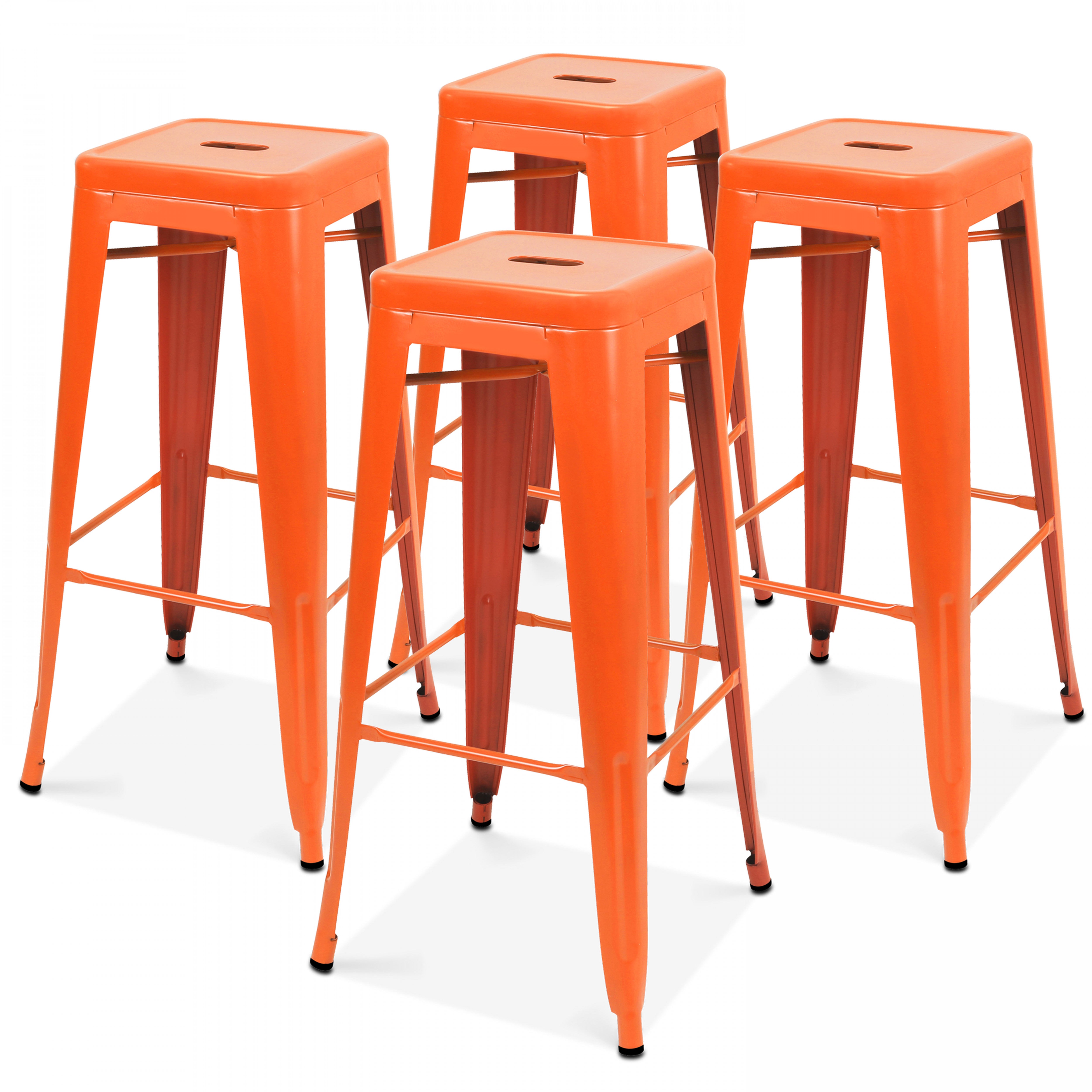 Lote de 4 taburetes de bar de metal naranja mate