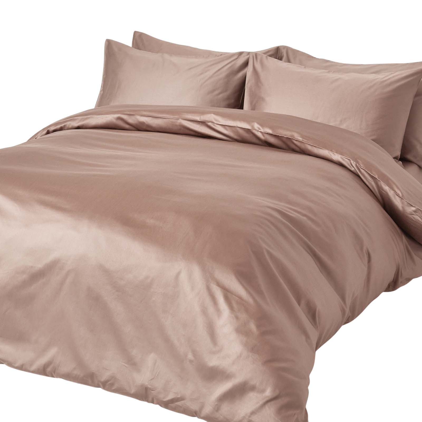 Parure De Lit Vichy Marron Microfibre - Housse 240x260 + 2 Taies 65x65, Fermeture Éclair