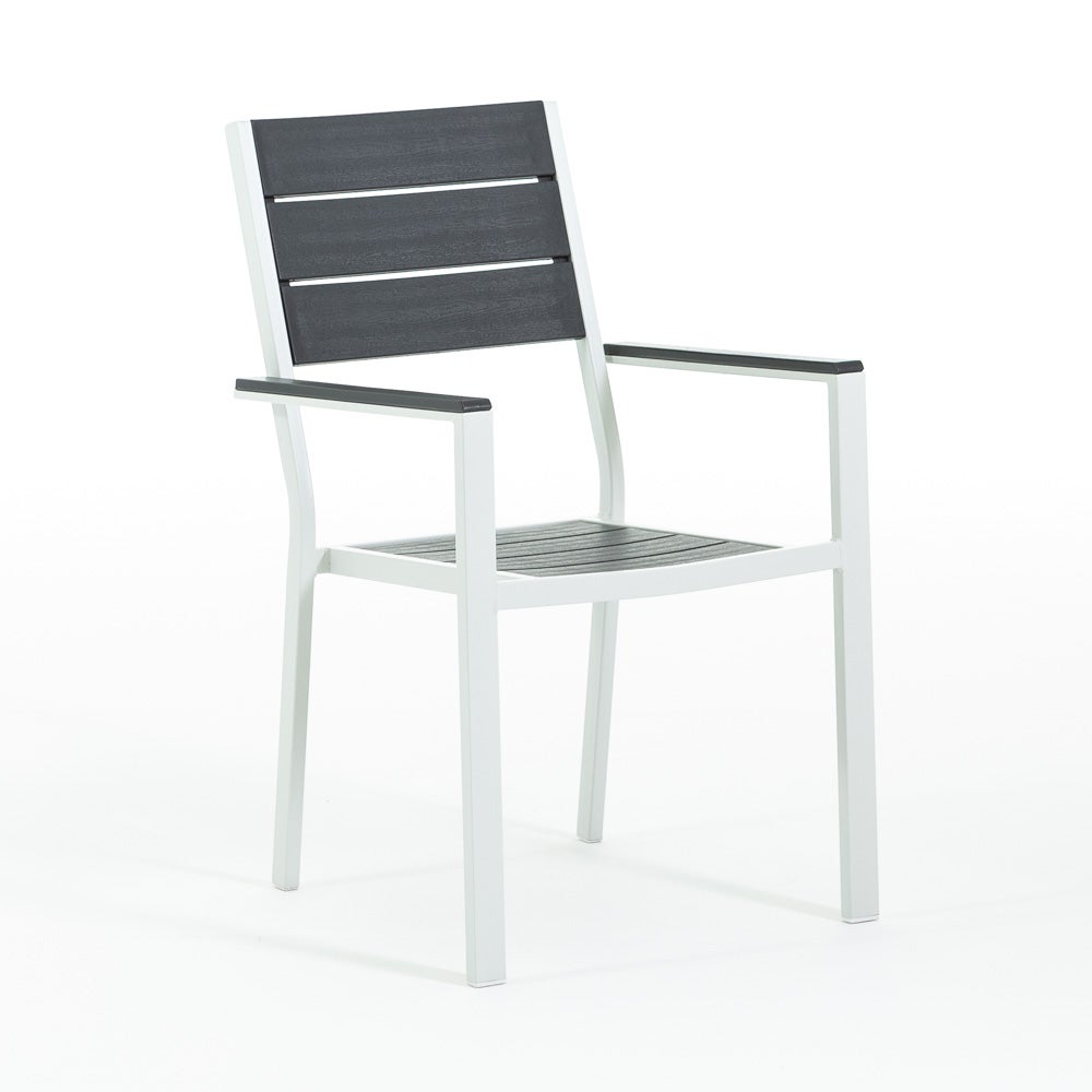 Ensemble de repas de jardin avec table et 6 chaises empilables en acier et plateau en polyéthylène blanc/ardoise - 2