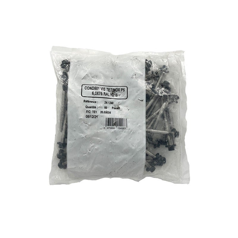 50 Vis pour support acier 6.3x75 Gris Anthracite RAL 7016 - 2