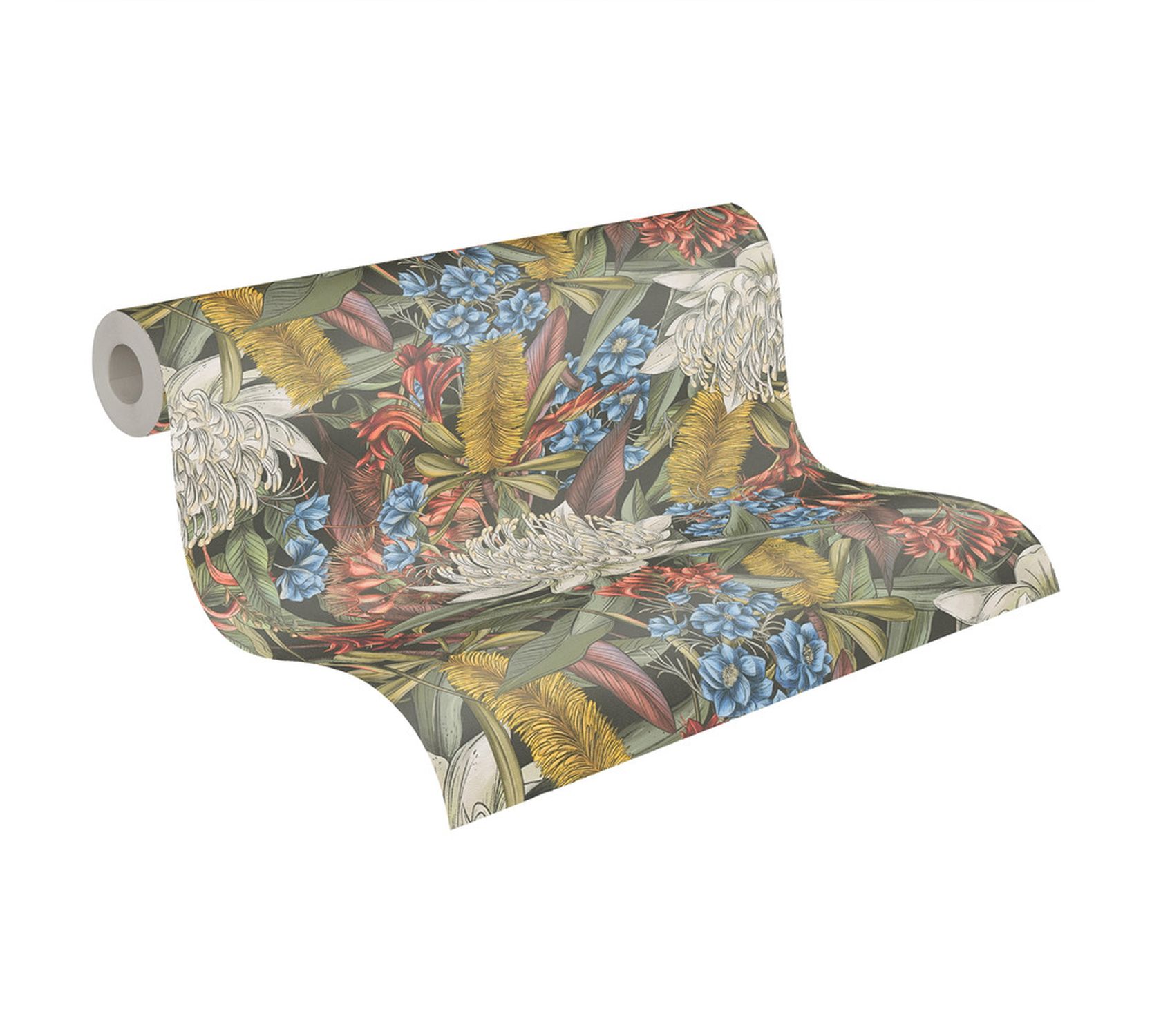 Tapeta kwiaty w wielu kolorach,czarnym,zielonym,niebieskimIczerwonym - 53 cm x 10.05 m - LIVINGWALLS
