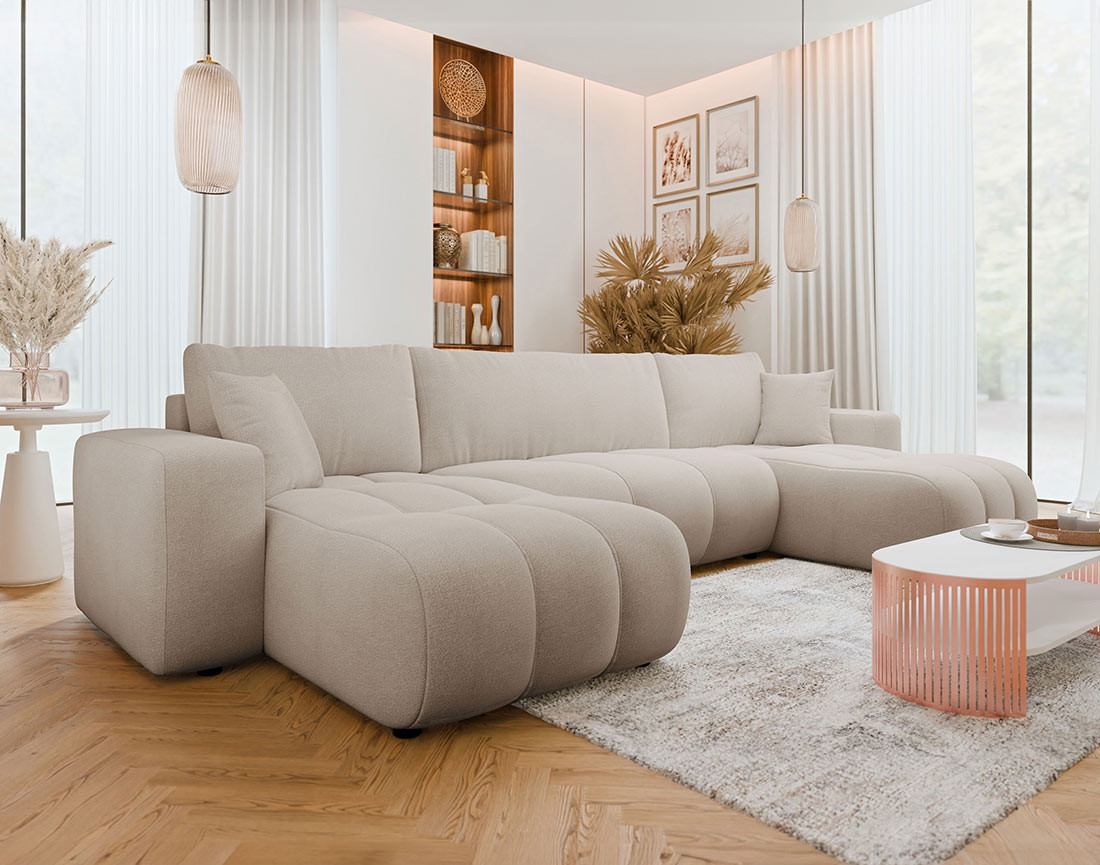 Canapé panoramique 7 places En U en Tissu Taupe - NICOLE - Best Mobilier - 2