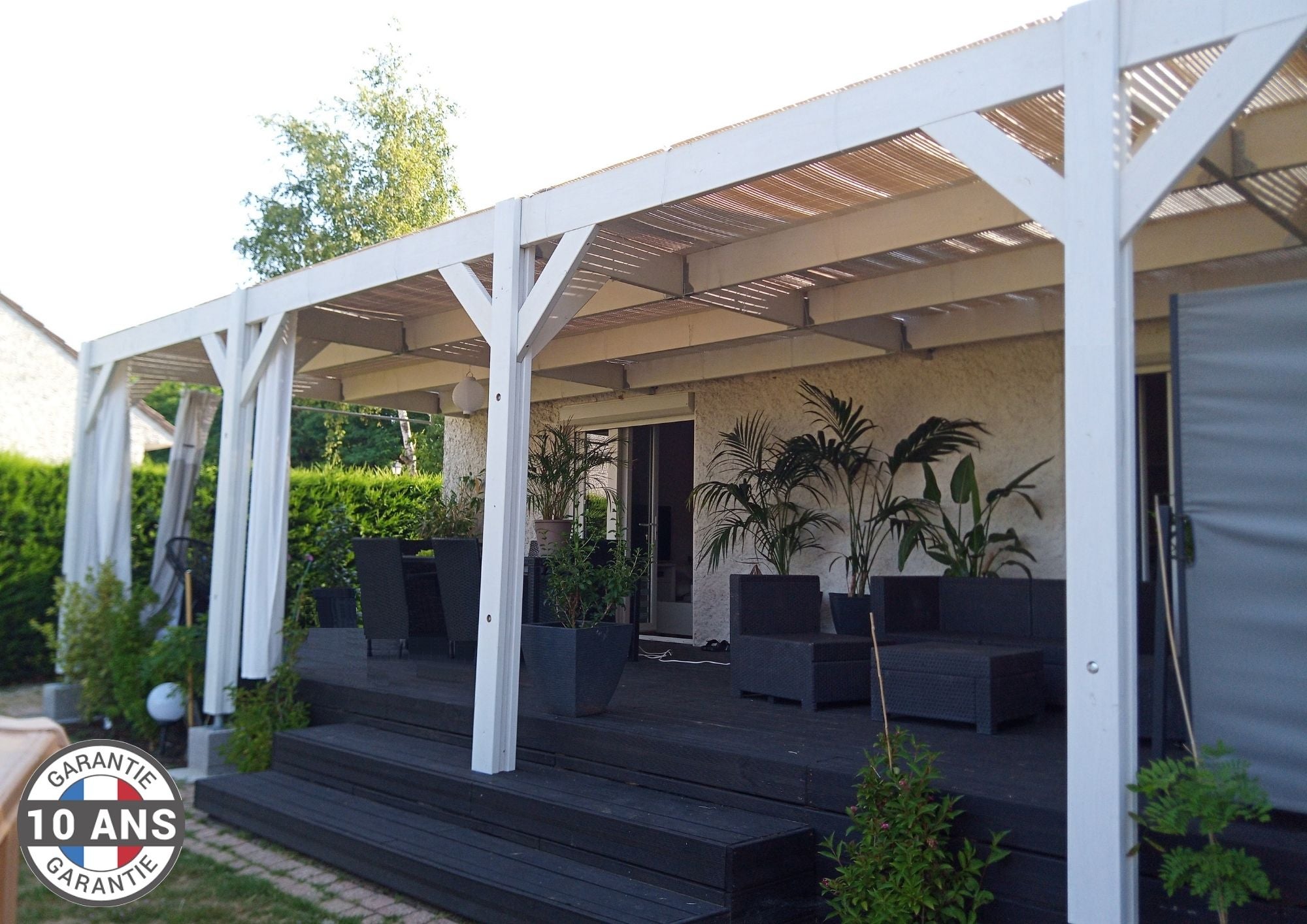 Carport adossé toit plat 400cmx1050cm, bois DOUGLAS Français (Charpente en bois-auvent-abri voiture) 42 m². Garantie 10 ans - 4