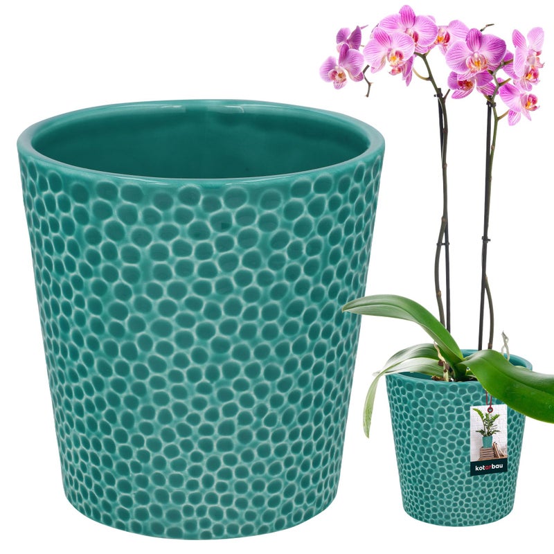 Doniczka fi 12 donica osłonka turkus ceramiczna na kwiaty rośliny storczyki - KOTARBAU