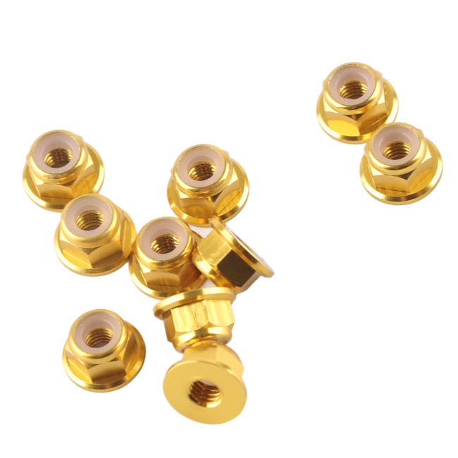 10 Dadi Autobloccanti M4 In Alluminio E Nylon - Esagonali, Flangiati 10 Dadi Autobloccanti M4 In Alluminio E Nylon - Esagonali, Flangiati