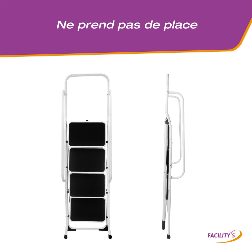 Escabeau marchepied acier 4 marches larges sécurité - 3