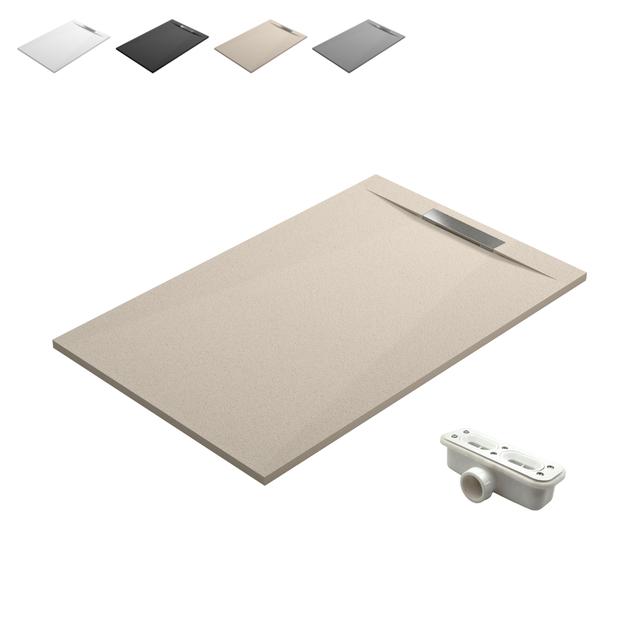 Plato de Ducha de Resina Antideslizante con Valvula y Rejilla Oculta | Textura Piedra | Beige | 80 X 120 cm