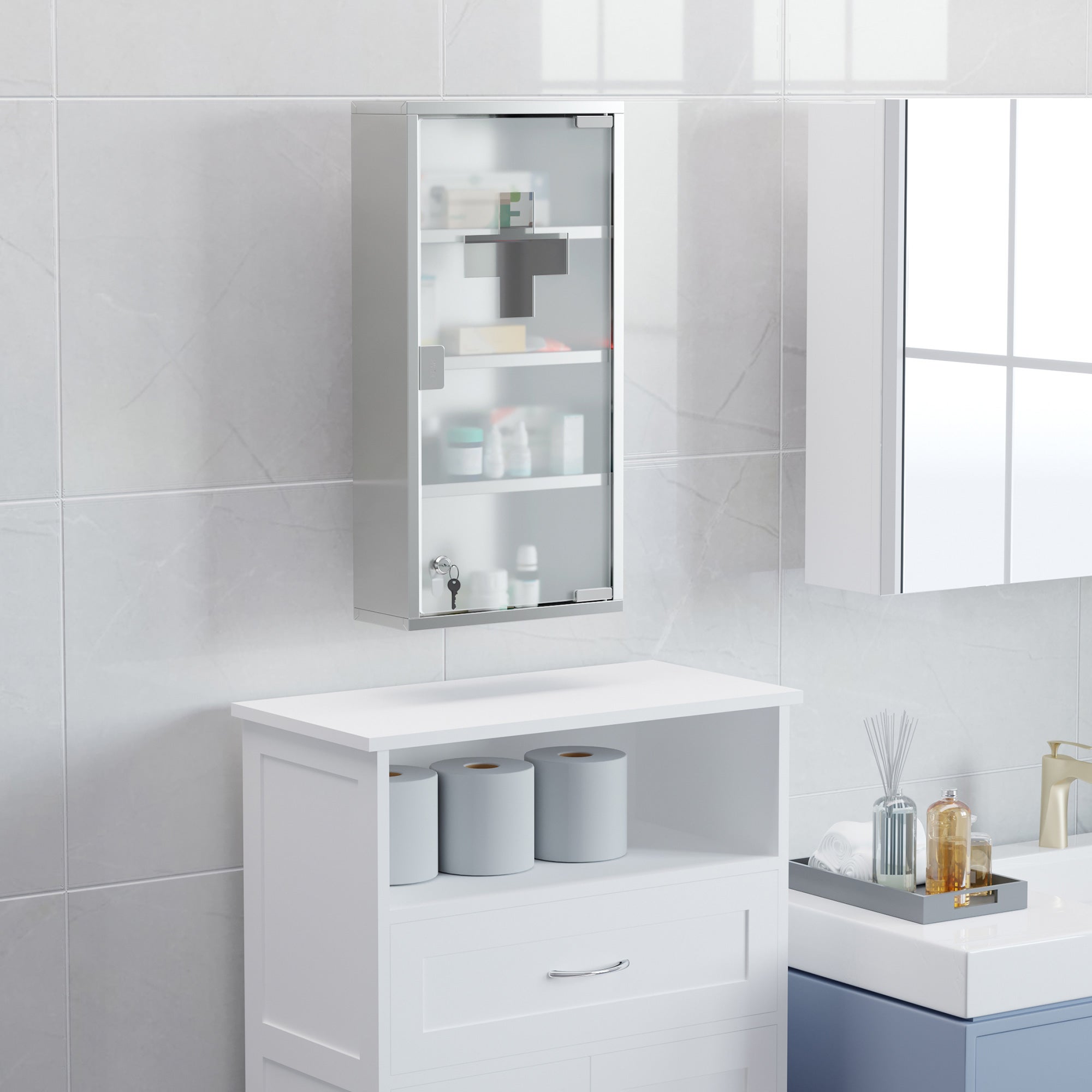Armoire à Pharmacie 2 Étagères Acier Inox. - Armoire de toilette