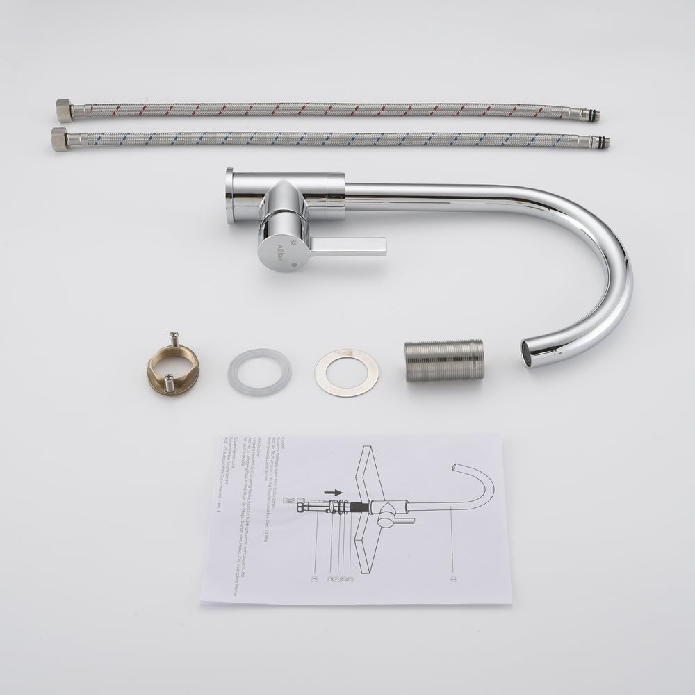 Torneira de cozinha, misturadora de lava-loiça giratória 360°, misturadora de cozinha em aço inoxidável com arejador amovível, cromada, formato U - 8