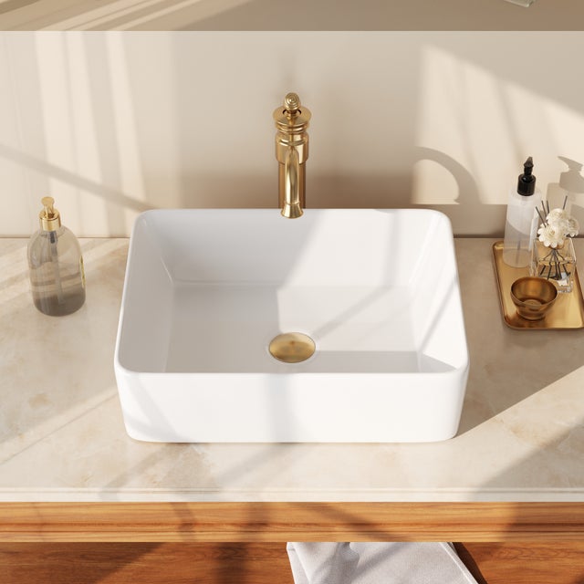 Vasque à Poser Salle de Bain - Vasque à Poser Rectangulaire en Céramique Blanc - 47.5 x 37.5 x 13.5cm, DeerValley