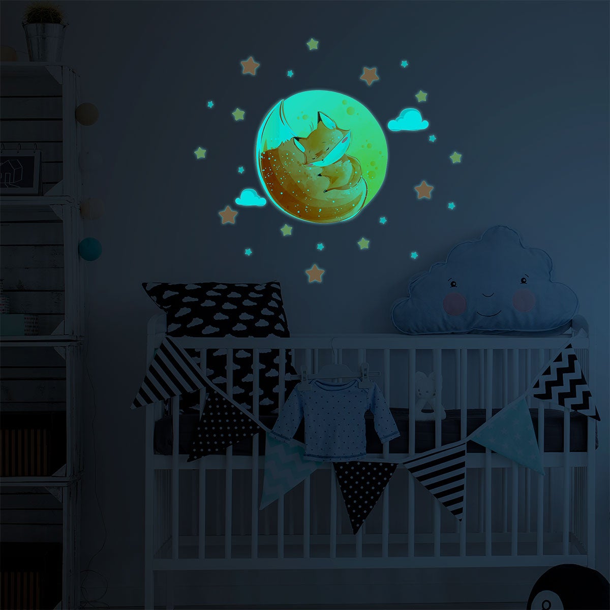 Adesivi fosforescente volpe sognante + 50 stelle - Sticker adesivo - adesivi murali - 70x95cm - 3