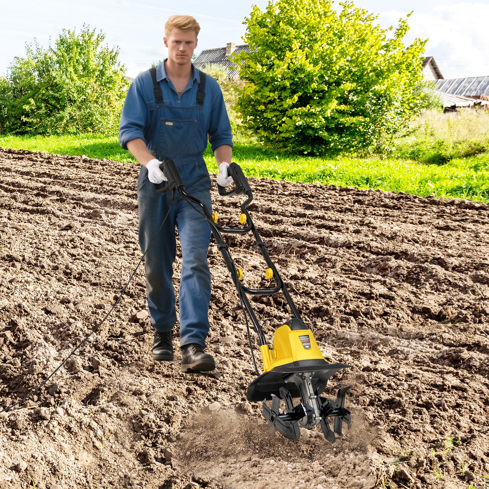 Motozappa Elettrica a Filo, Zappatrice da Giardino con Manico Ergonomico e Motore Forte, Motocoltivatore Pieghevole per Scavare Terreno del Prato (32, - 6