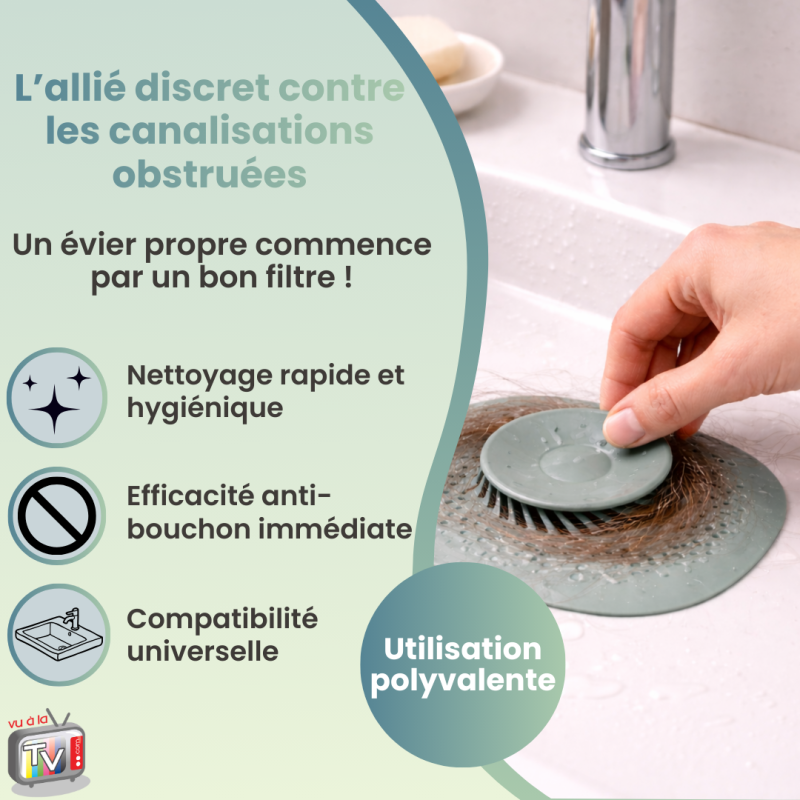 VENTEO - Bouchon Evier Cuisine X 3 | Bouchon Evier Filtrant pour Canalisations | Attrape Cheveux Douche et Lavabo | Système de Rétention des Impuretés - 5