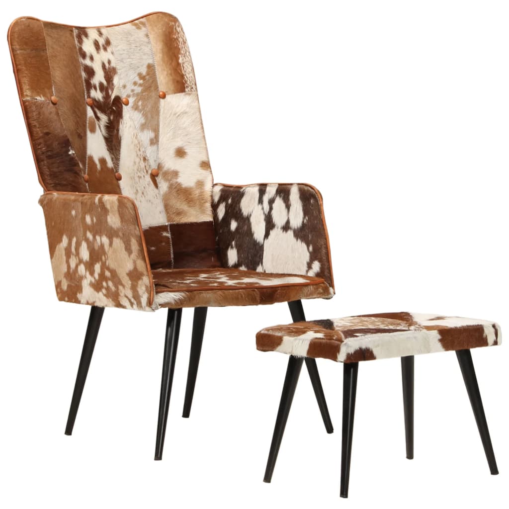Sillón de salón   silla   sillón orejero con reposapiés cuero auténtico marrón cfw801449