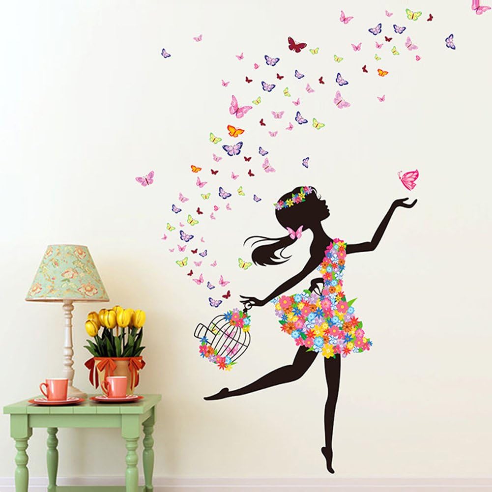 Autocollant Mural Papillon Fleur – 30x28 Cm, Amovible – Déco Salon, Salle De Bain, Chambre – Rouge
