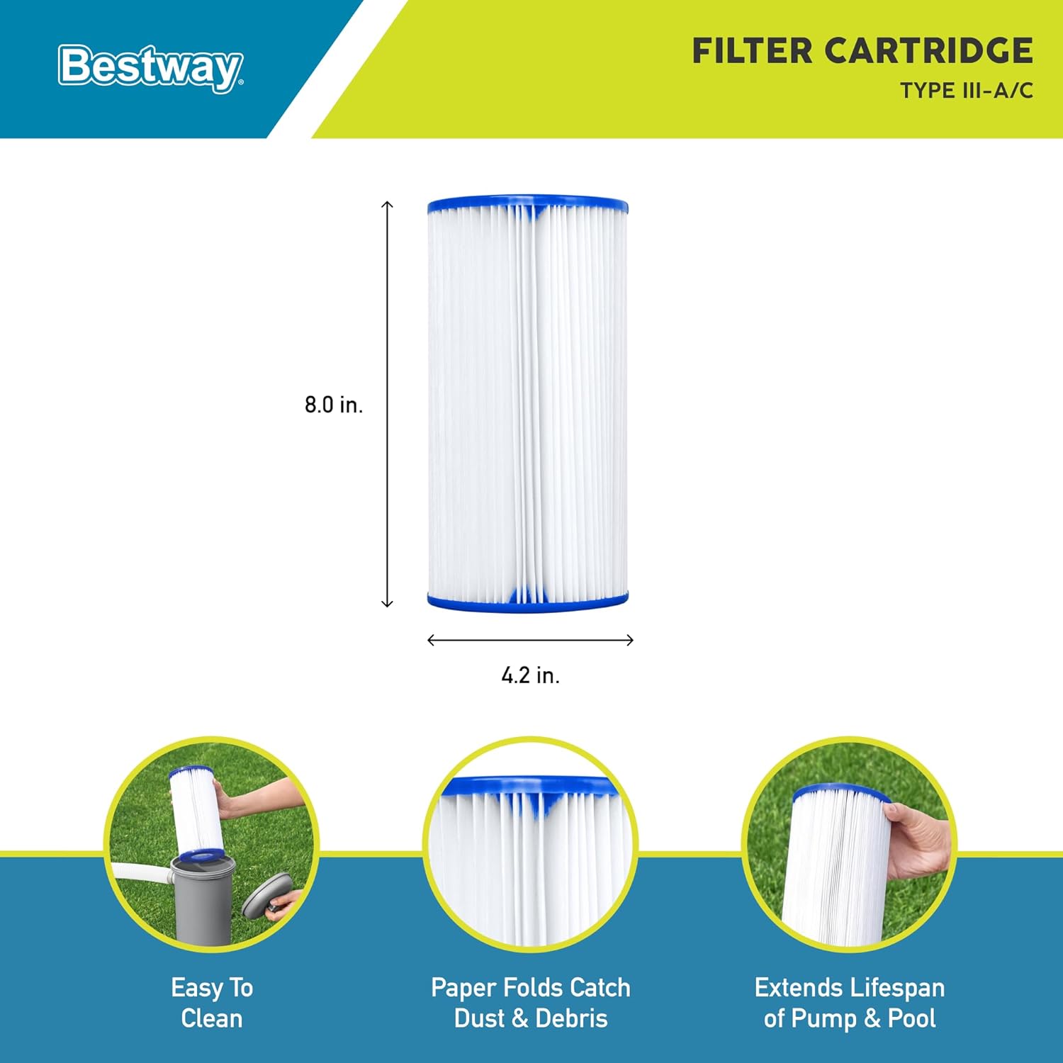 Bestway Flowclear™ Wkład filtrujący rozmiar III, 10,6 x 20,3 cm. (Zestaw 2 szt.)
