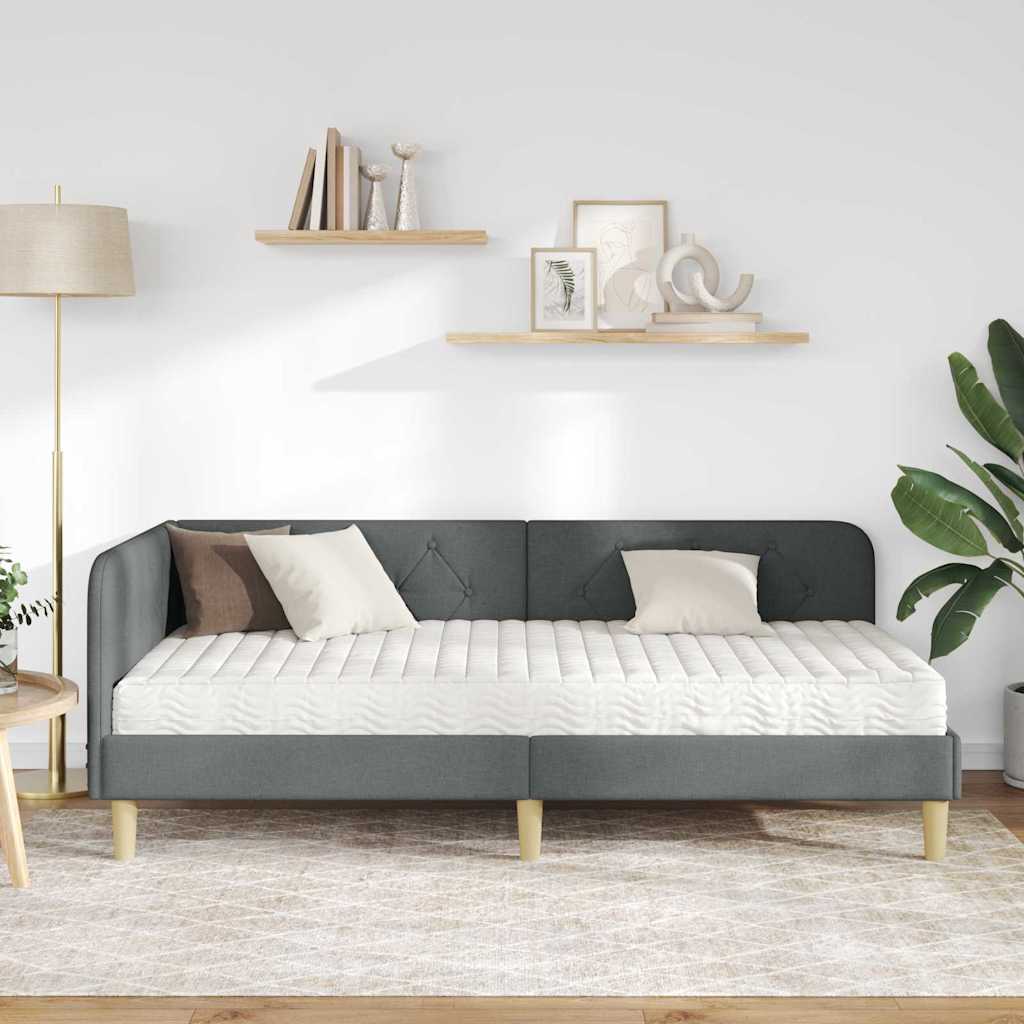 Cadre de lit d'angle en tissu gris foncé pour la chambre, 90 × 190 cm - 4