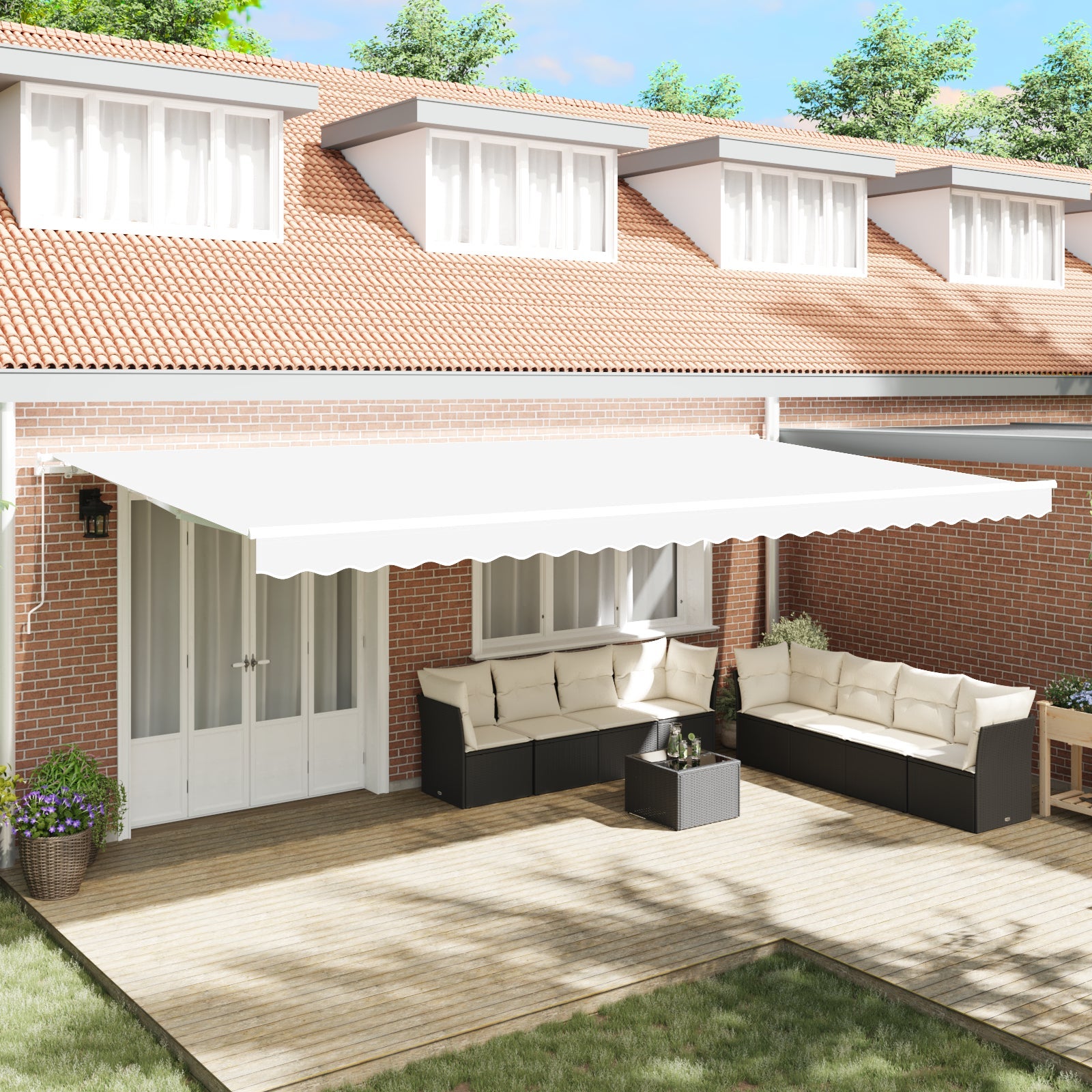 Vidaxl toldo manual retráctil blanco 600x300 cm, tela de repuesto para toldo vidaxl para marco de 6x3 m blanco