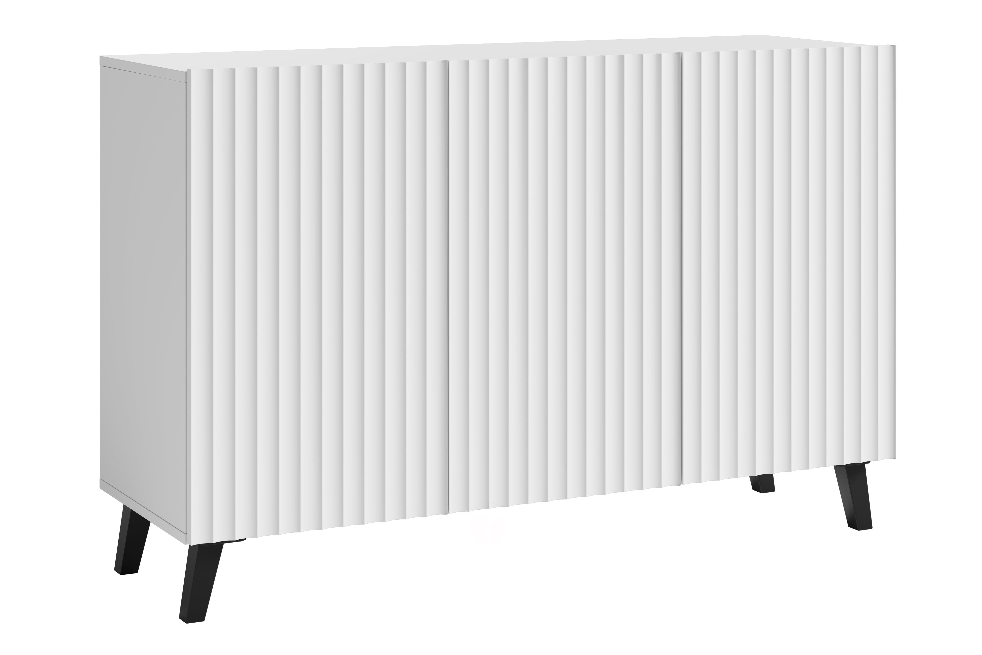 Niska komoda LOKET 120 cm biały/biały MDF z ryflowaniem M9