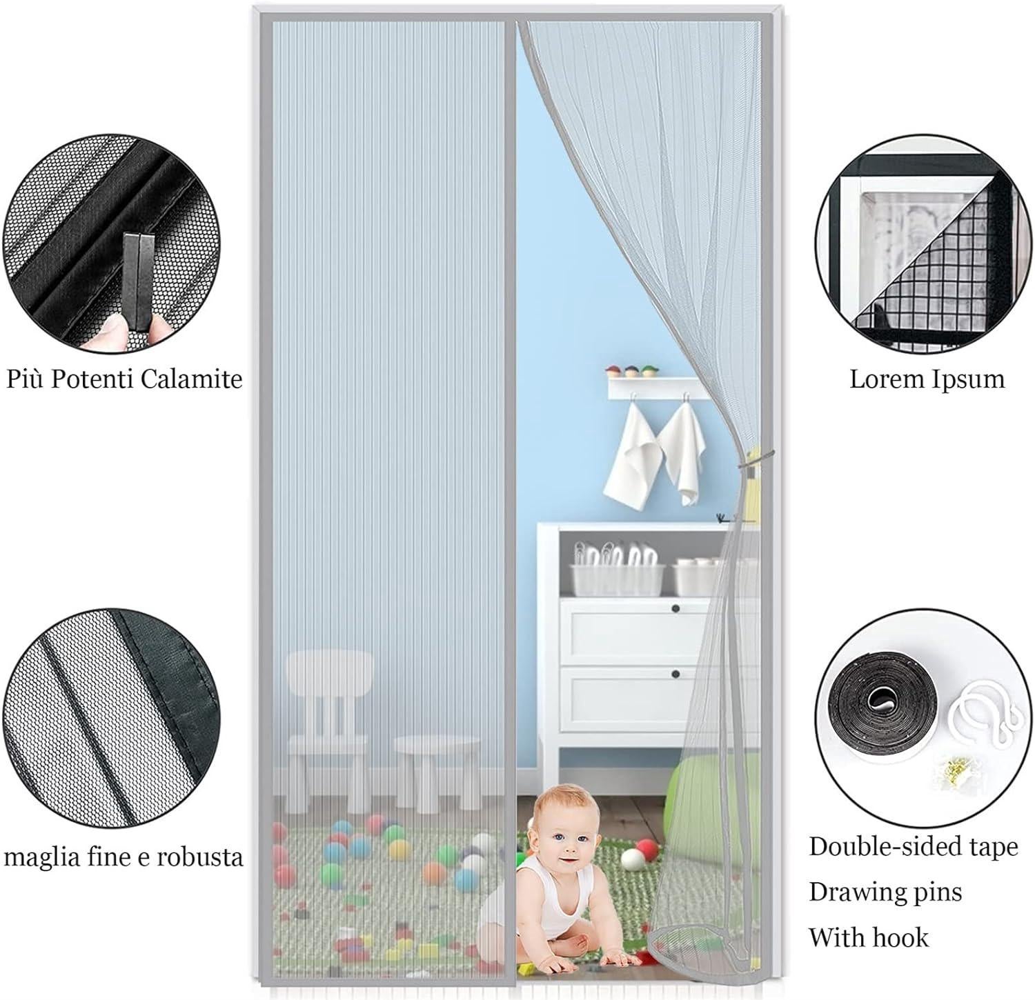 Moustiquaire De Porte Magnétique 255 X 295 Cm Rideau En Maille Aucun