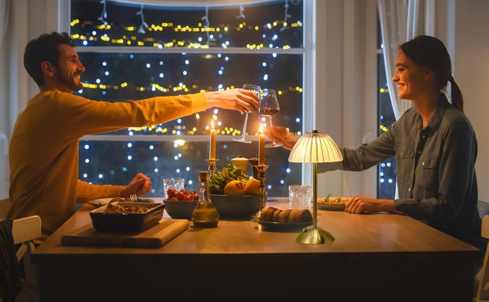 Lampe de table dimmable, lampe tactile pour la table de chevet de la chambre, lampe rechargeable en laiton sans fil portable - 6