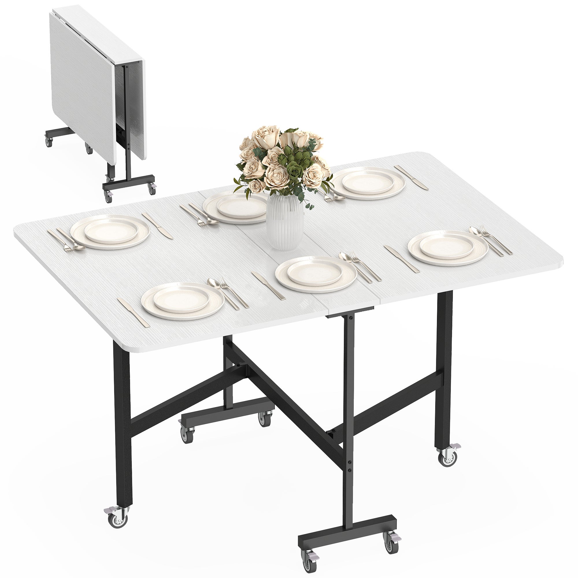 Table pliante mobile à 6 roues avec freins, table de cuisine pliable ...