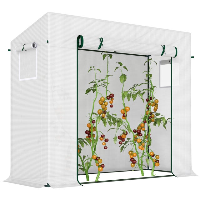 Serre de jardin - Outsunny - anti-UV - 2 fenêtres moustiquaires + barres renforcement - 200 x 76 x 168 cm - acier PE - blanc