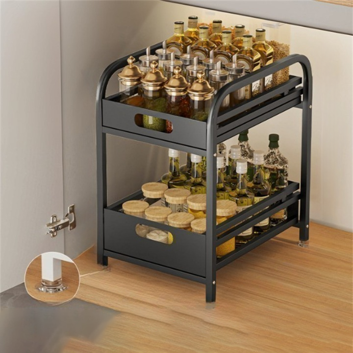 Półka kuchenna, schowek pod zlewem, wysuwana półka, pojemnik do przechowywania w szufladzie, półka dwupoziomowa, 30×40×44 cm – czarna