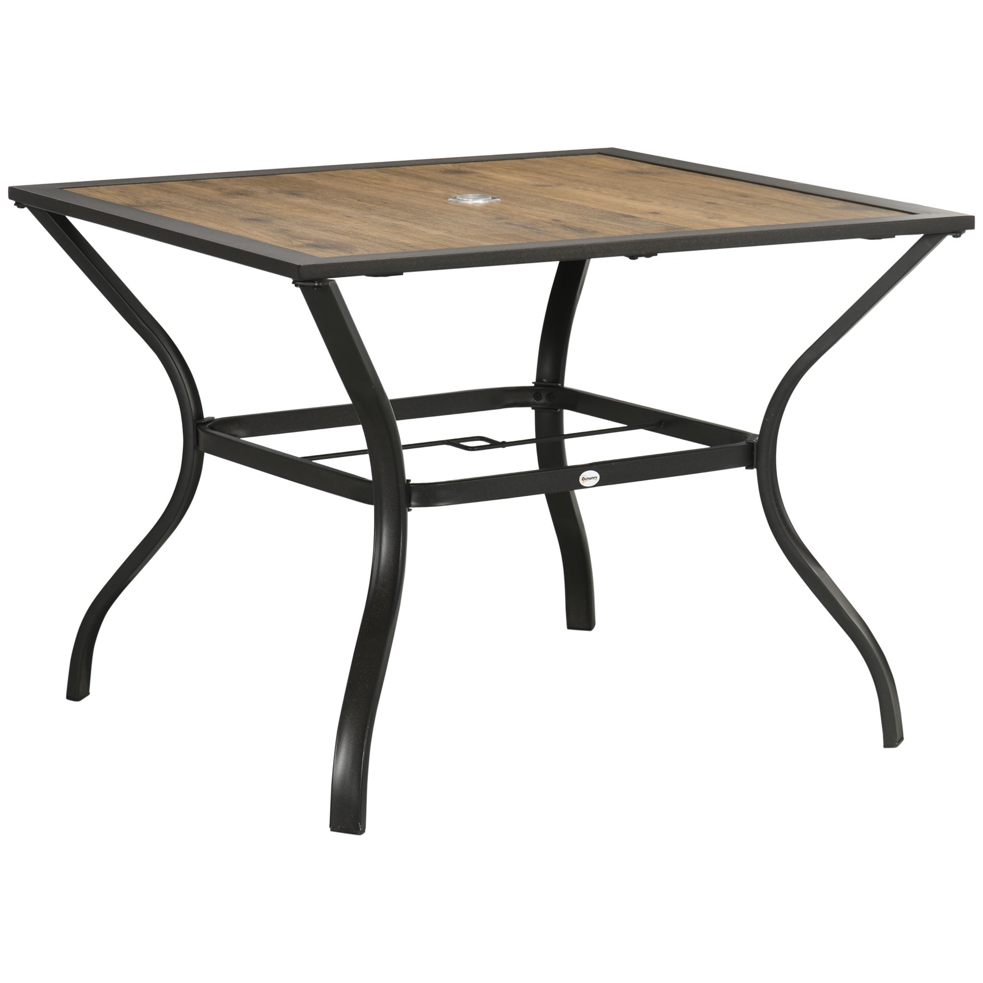 Tavolo da pranzo da giardino in metallo blu con foro per ombrellone 160 x 90 cm Beliani