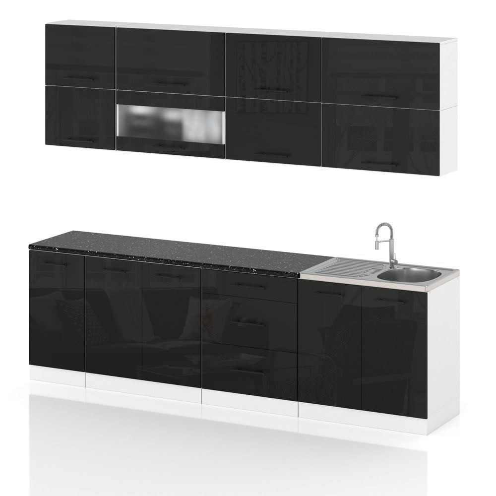 Meble kuchenne kuchnia robo lux 2.6m modułowa nowoczesna czarny połysk