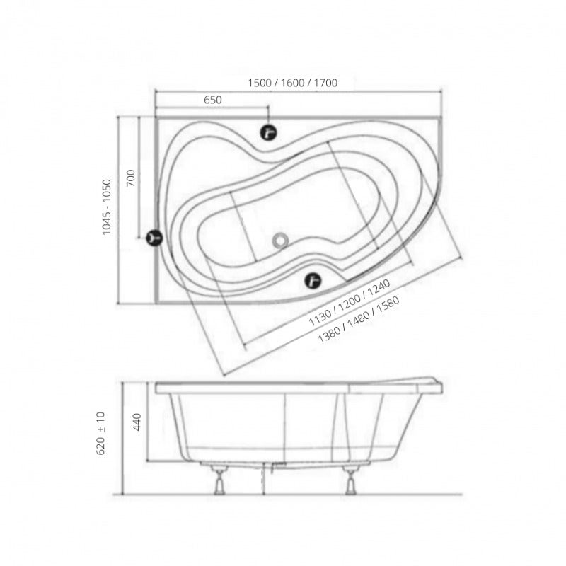 Rosa II 160 x 105 cm Baignoire d'angle orientation gauche en acrylique, sans pieds, blanc (CM21000000) - 4