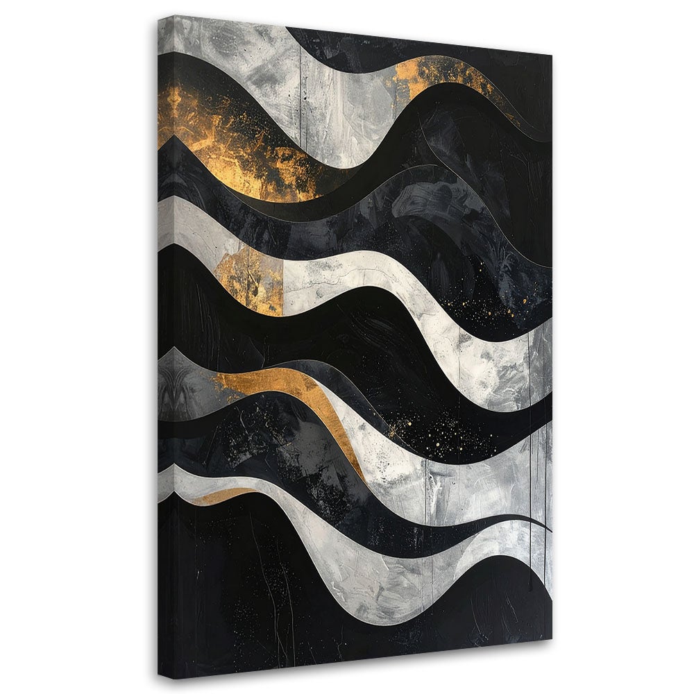 Obraz do salonu loftu biura, Abstrakcja geometryczna złoto czarna w stylu glamour z falami 20x30