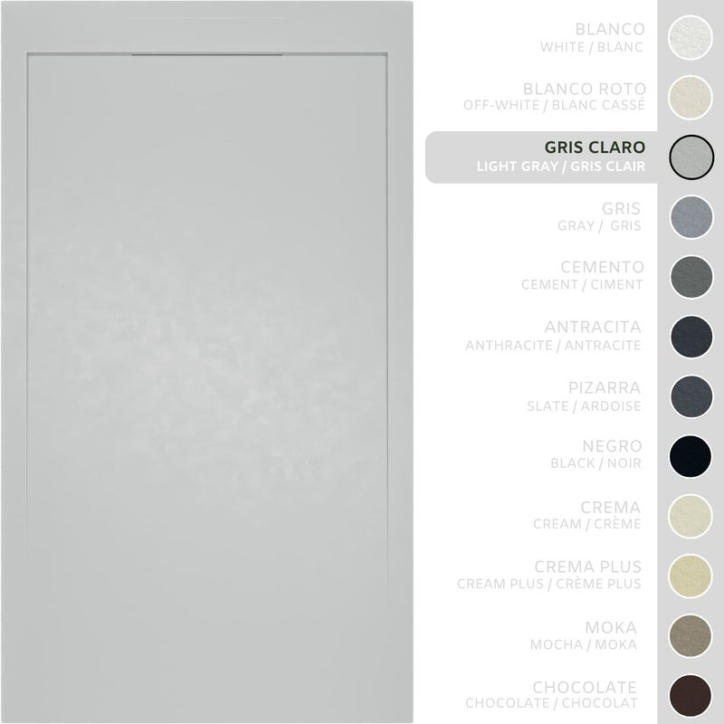 SOULHOME Brodzik prysznicowy– Żywica– Gel Coat– Gładka/Kamienna tekstura – Antypoślizgowy – jasnoszary– 180x80- Niski 3cm– Elegancki SAME