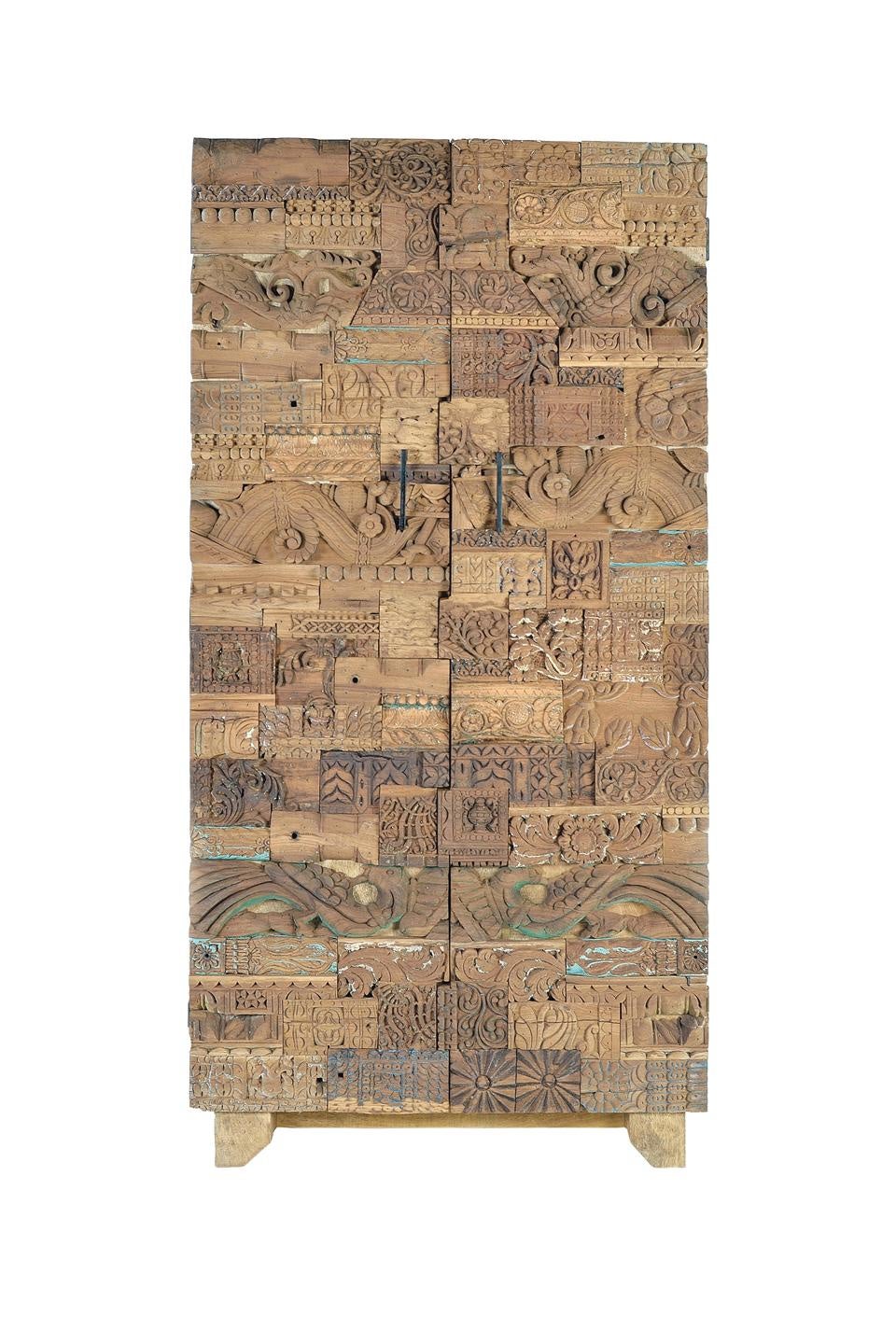 Szafa z drewna mango, odzyskane drewno, 90 cm, styl etniczny boho, rzeźbiona, 180x90x50 GYC