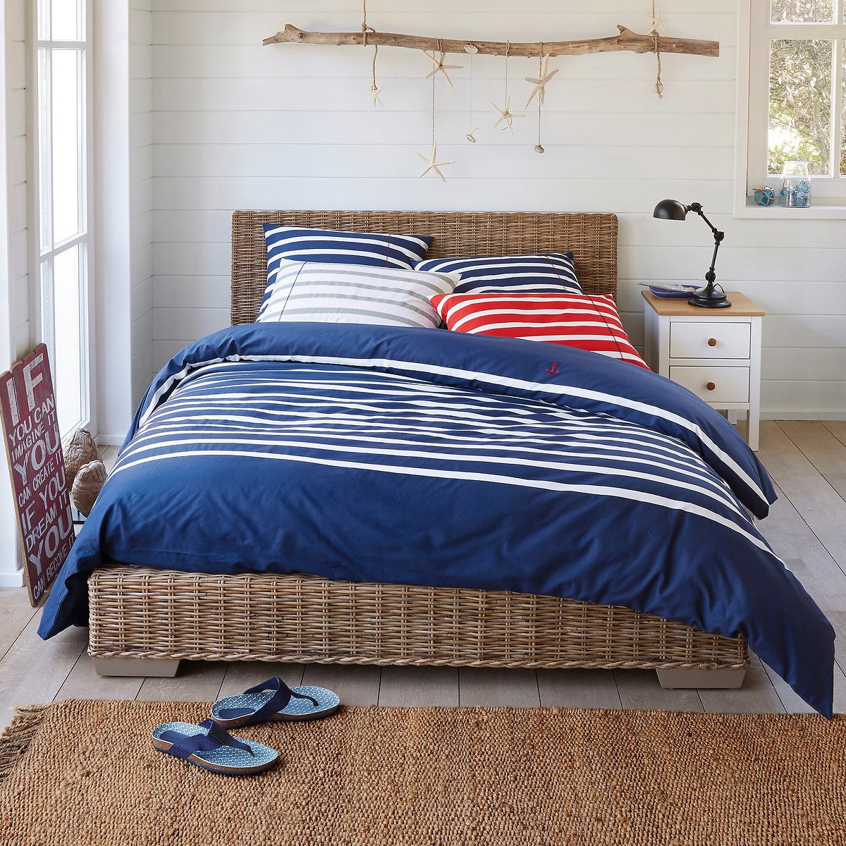 Housse de couette pur coton, Malo - Marine/blanc - 240 x 220 cm - 4