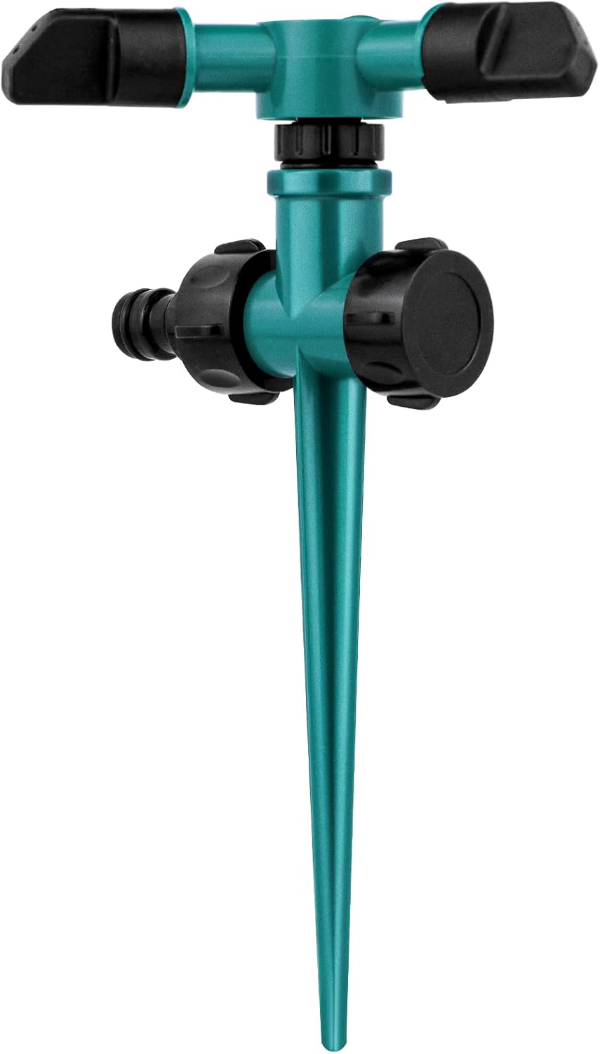 Plastikowy zraszacz ogrodowy, automatyczny zraszacz trawnikowy 360°, wytrzymały 3-ramienny zraszacz do wody do ogrodu i nawadniania