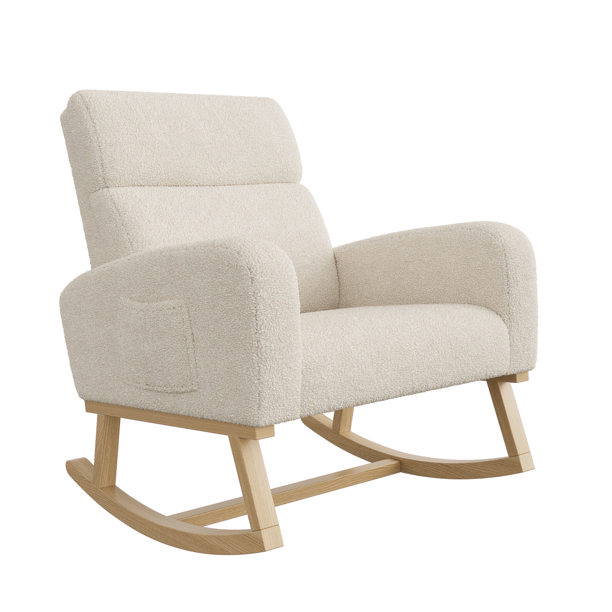 Fauteuil a Bascule, Chaise a Bascule Allaitement avec Poches Latérales et Base en Bois, Fauteuil Rocking Chair interieur extérieur pour Chambre, Beige - 8