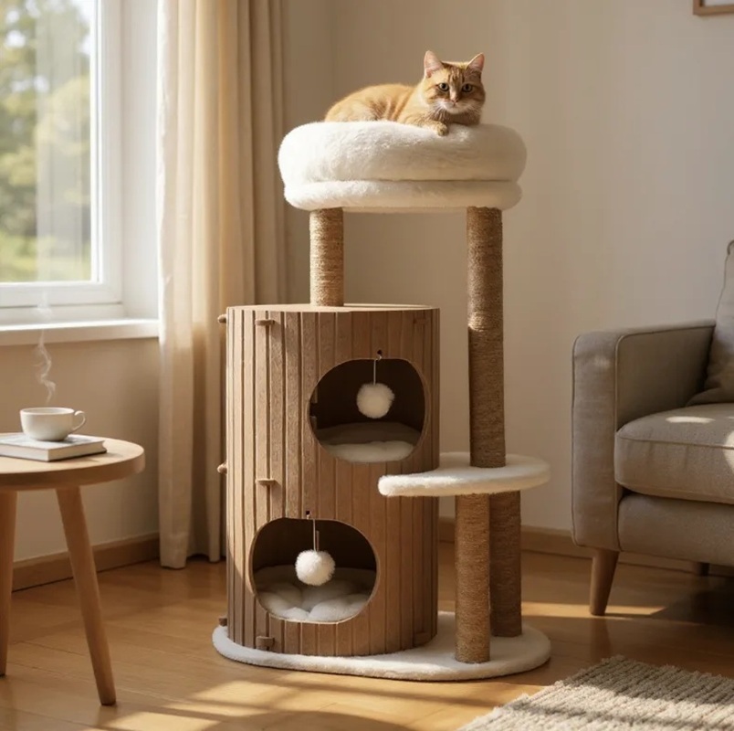 Arbre à chat HORIZONTE au design moderne avec refuge confortable ALTHEA LIVING 93x61x41cm Marron - 7