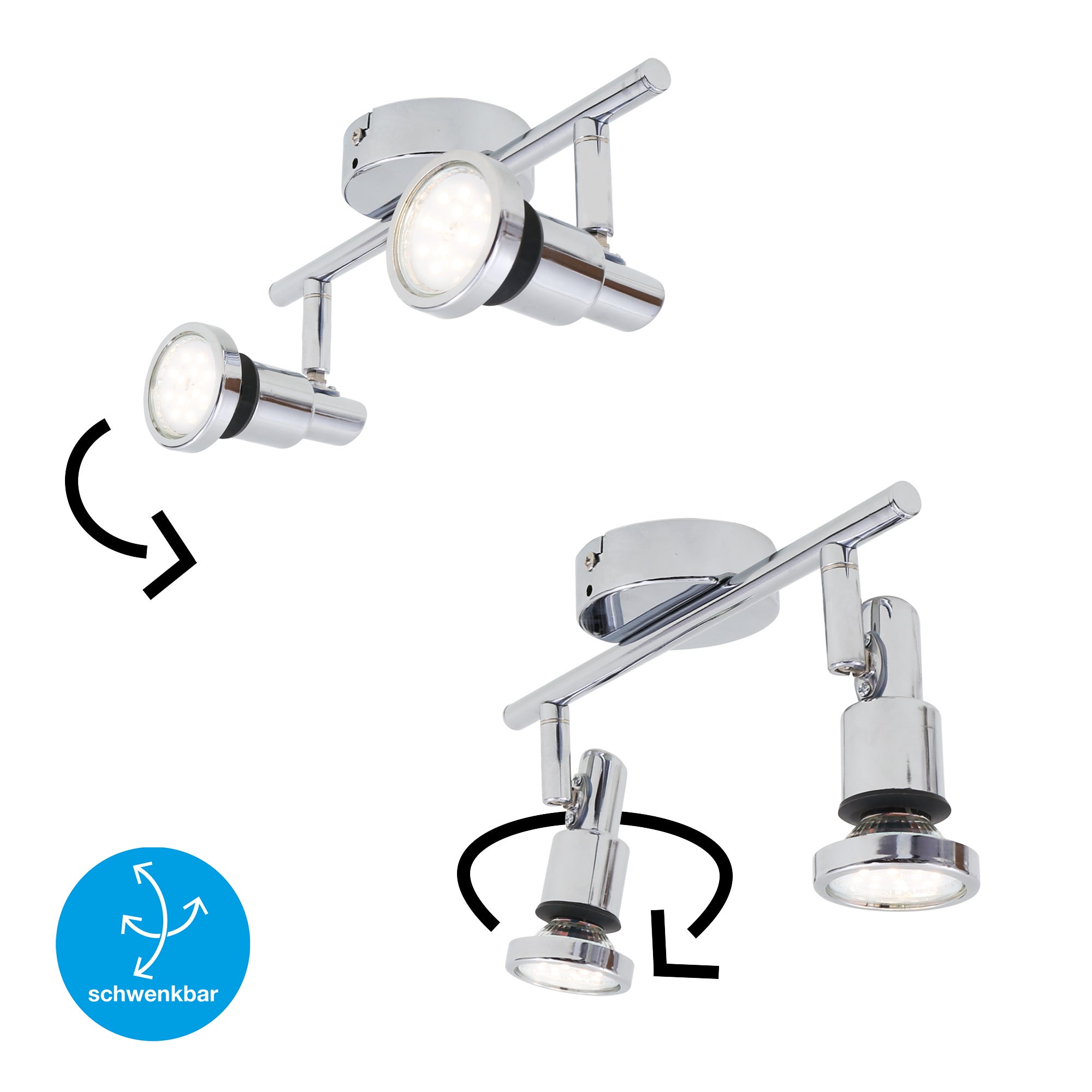 Plafonnier LED BRILONER LEUCHTEN FLAMO, 4 W, 400 lm, IP44, chrome, métal, incl., 2x GU10, 27,5 x 8 x 12,3 cm - 3