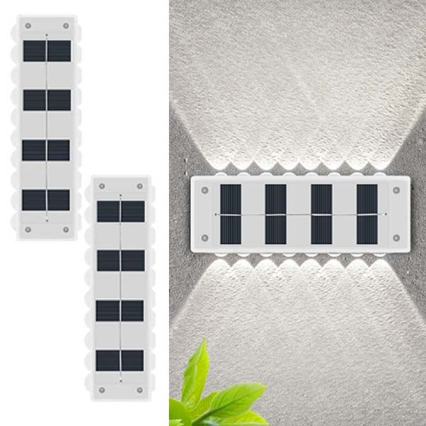 2x Dekoracyjna lampa solarna punktowa - ścienna zewnętrzna, 16 LED, oświetlenie otoczenia, białe światło, idealna do ogrodzenia willi/tarasu