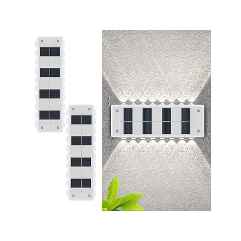 2x Dekoracyjna lampa solarna punktowa - ścienna zewnętrzna, 16 LED, oświetlenie otoczenia, białe światło, idealna do ogrodzenia willi/tarasu