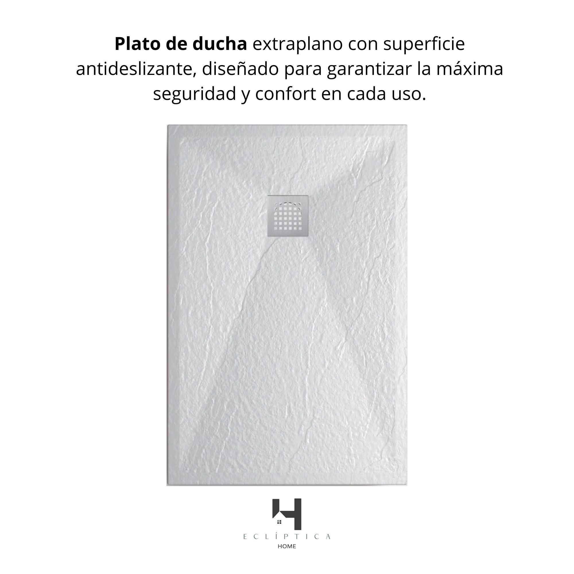 Plato Ducha Resina TITAN- Antideslizante Extraplano Ultraligero Textura pizarra Color Blanco 70X130 CM-Valvula+Rejilla Inox - 2
