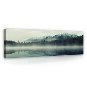 Quadro Su Tela Foresta Verde Con Lago – Stampa Artistica Naturale 30x40 Cm – Cornice In Legno Pronta Da Appendere