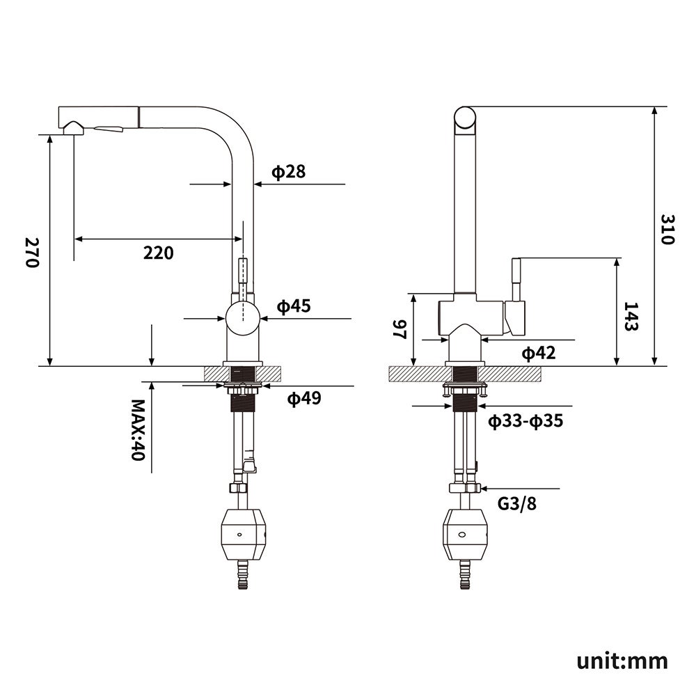 CECIPA Max Mitigeur de Cuisine avec Douchette Extractible - Robinet d'évier de Cuisine extractible en Acier Inoxydable Brossé - 8