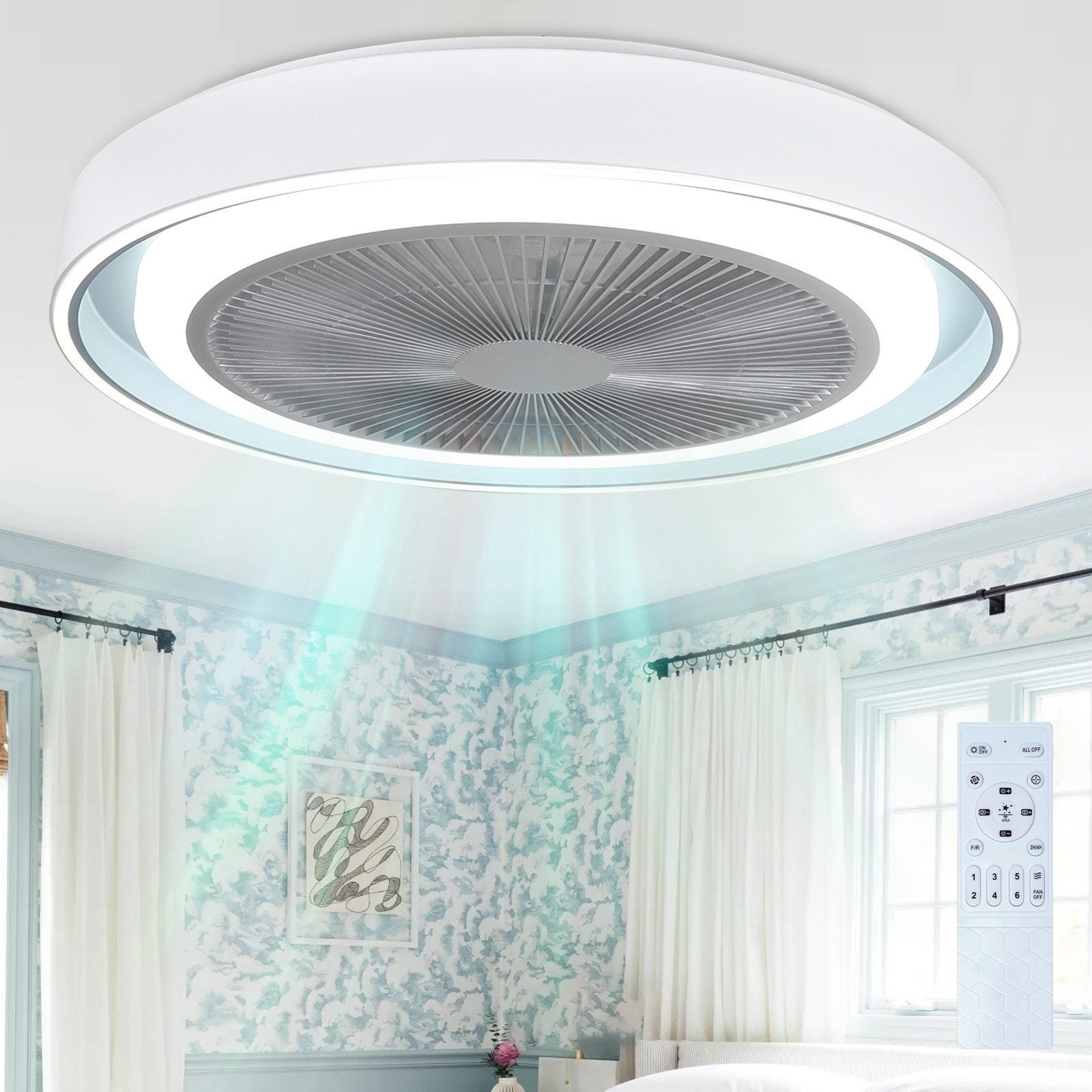 NETTLIFE Lampowentylator LED 5 Łopatek Cichy Ściemnialny z Pilotem Nowoczesna Lampa Sufitowa z Wentylatorem do Salonu Sypialni Kuchni - 2