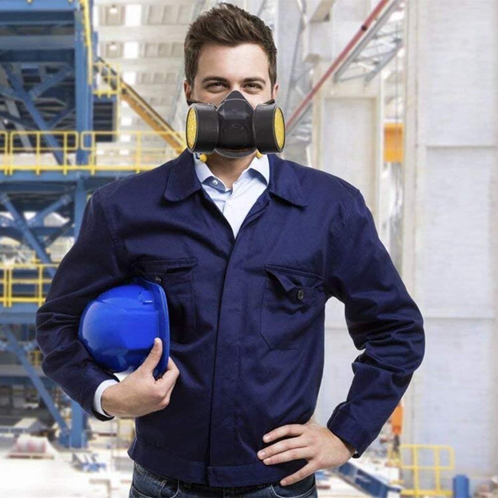 Masque Respiratoire Intégral de Sécurité,avec Lunettes de Protection et Double Cartouche Anti-Poussières et Gaz-Idéal pour Peinture,Poussières (Noir) - 7