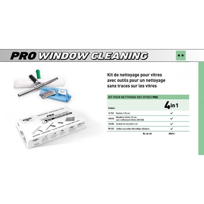 Unger Total Pro Kit Professionale Per Pulizia Vetri - Set Da 30,5 Cm Con Tergivetro, Spugna E Asta Telescopica, 2 Panni In Microfibra, Risultato Senza Aloni