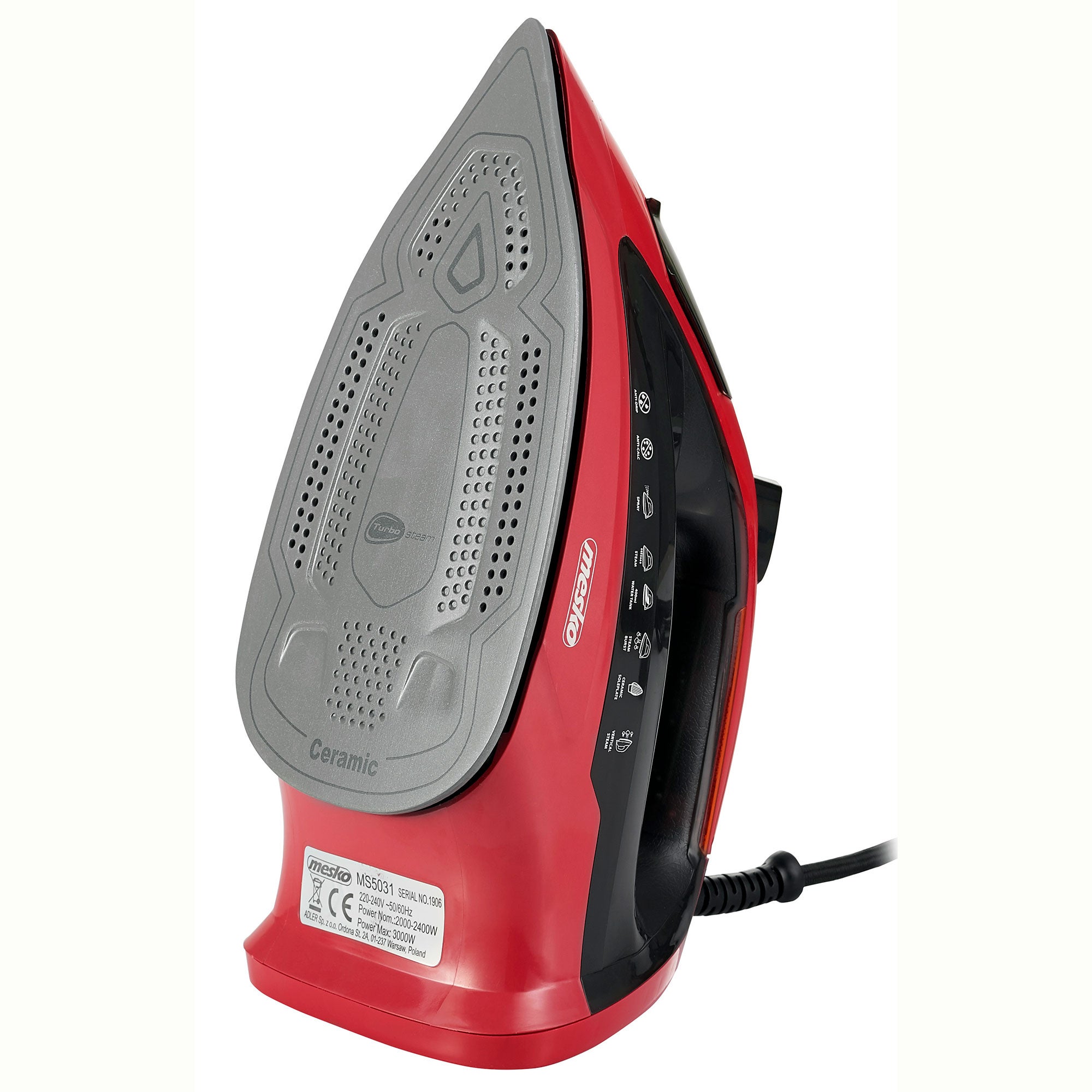 Ferro da Stiro a Vapore Piastra Ceramica, Funzioni Vapore Verticale Autopulente Mesko Nero/Rosso MS5031 3000 - 2