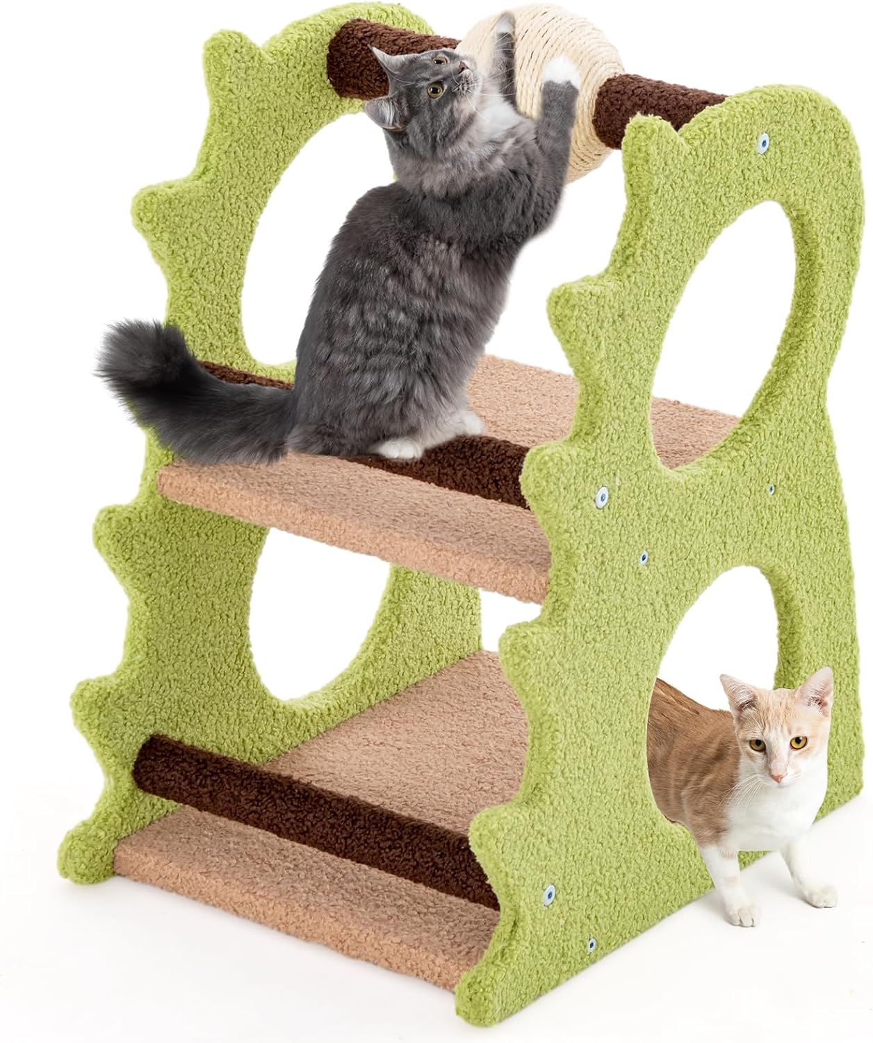 Albero Per Gatti GYMAX A Forma Di Dinosauro - Tiragraffi Con 2 Piattaforme, Palla Rotante In Sisal, 58 Cm, Tessuto Morbido